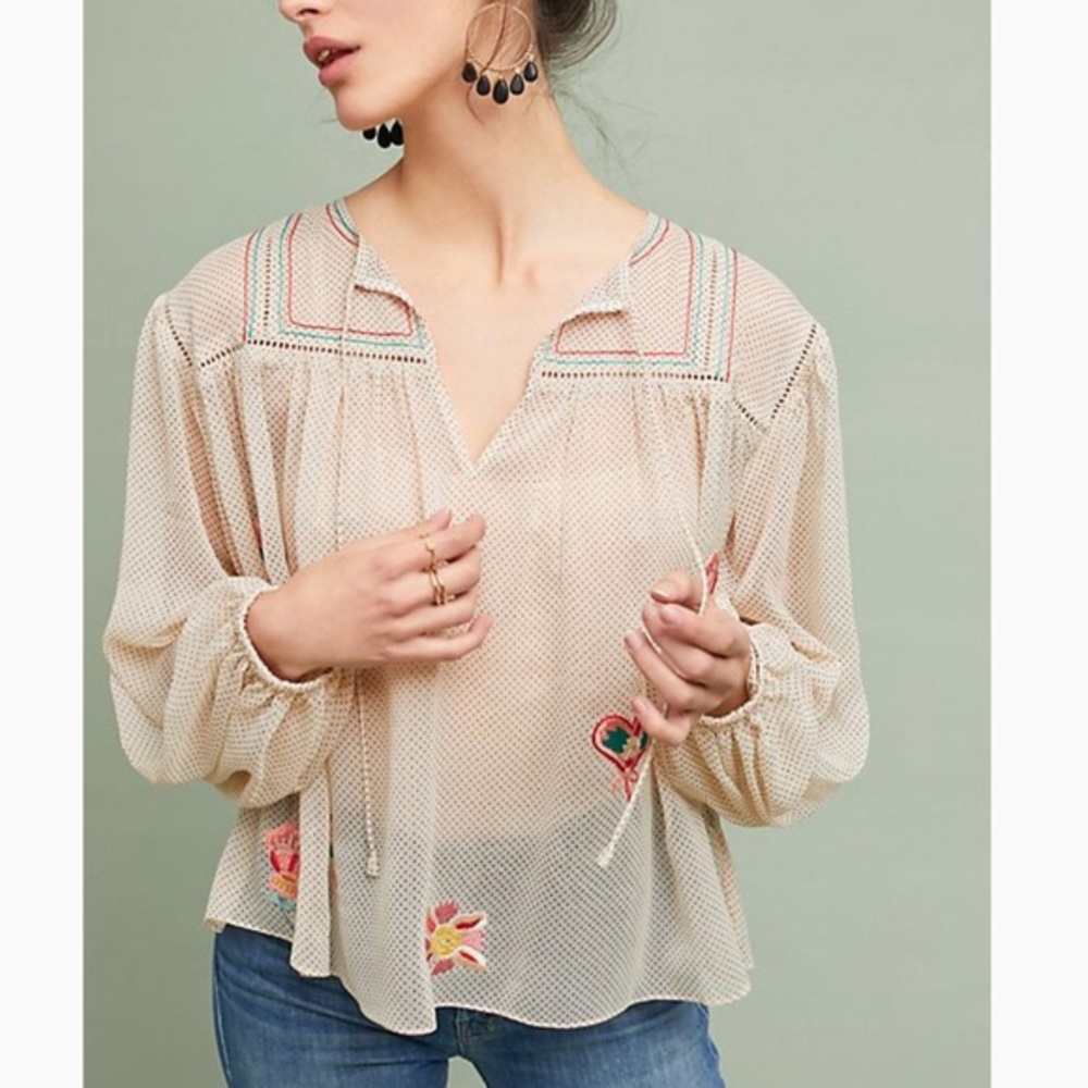 Anthro Ranna GillWestwon Embroidered Peasant top